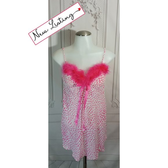 Cinema Etoile Other - NWOT Cinema Etoile Pink Hearts Babydoll Fur trim Barbie Pink 2 Piece Set Sz S